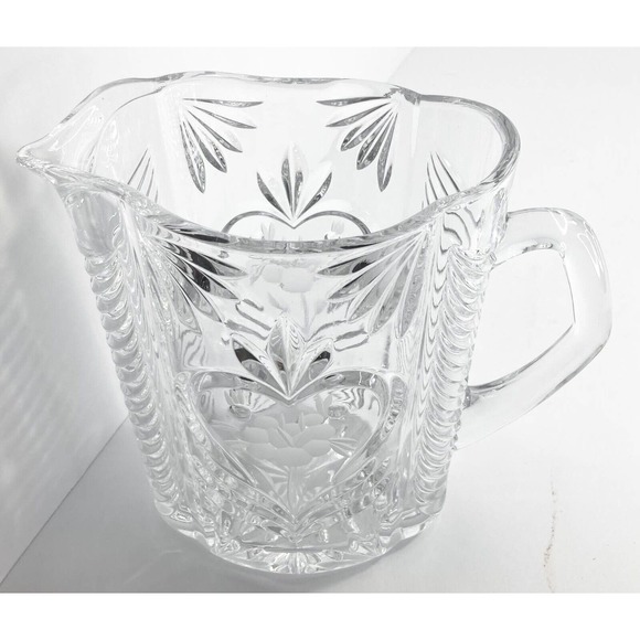 Vintage Heavy Cut-to-Clear Etched/Frosted Rose Heart Floral Crystal Pitcher, 9” - Picture 9 of 9